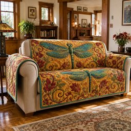 Golden Amber Glider Quilted Sofa Cover Christmas Home Decor Xmas Gift For Family
