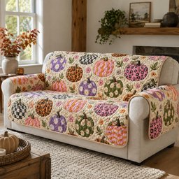 Pastel Pumpkins Quilted Sofa Cover Xmas Home Decor Gift For The Holiday Season
