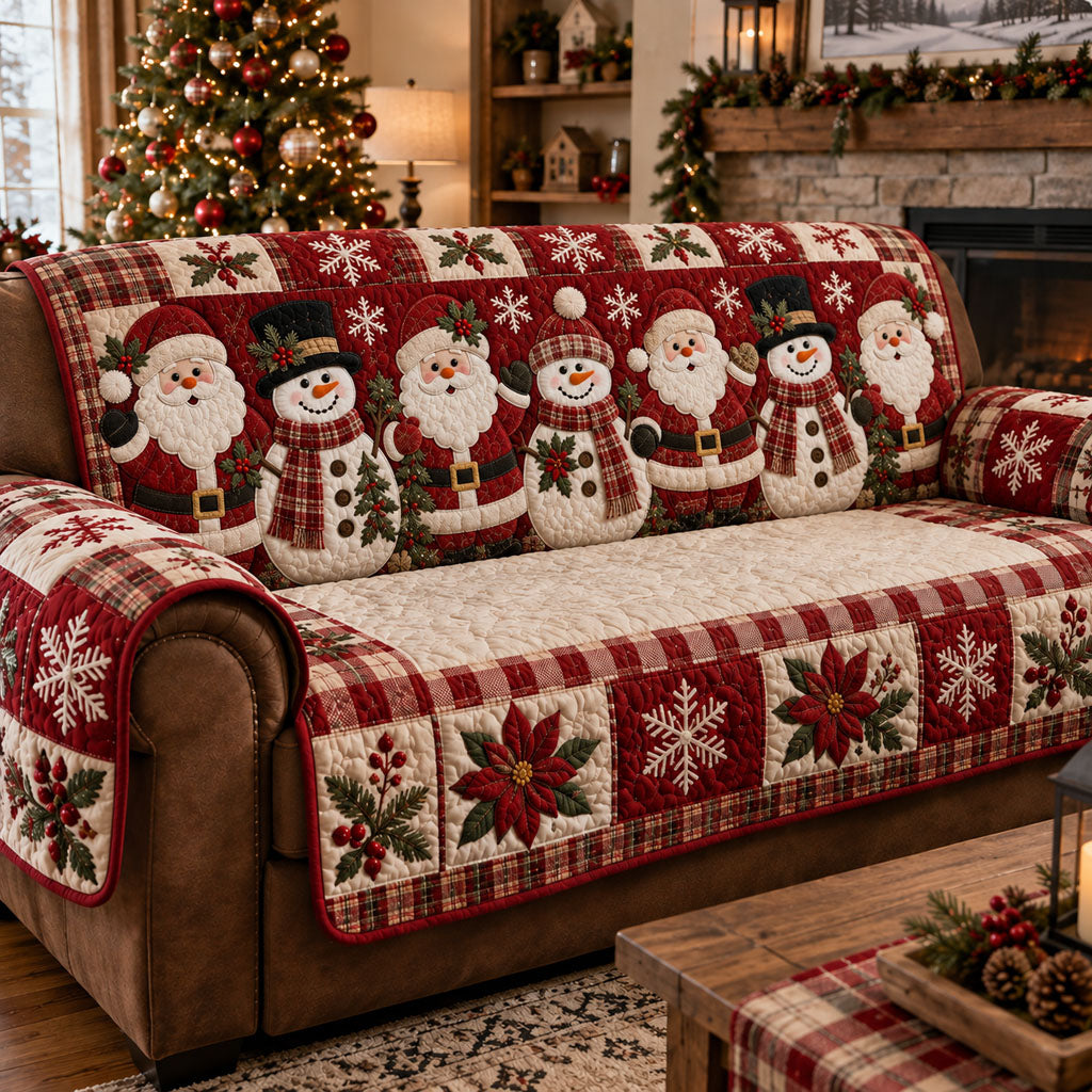 Rustic Christmas Memories Quilted Sofa Cover Holiday Sofa Cover Gift For New Homeowners