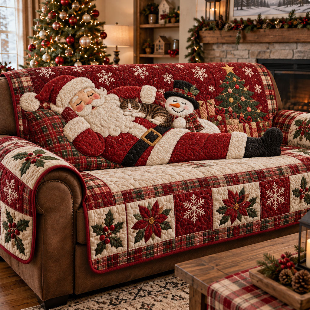 Santa_s Cozy Christmas Quilted Sofa Cover Xmas Sofa Protector Gift For Parents
