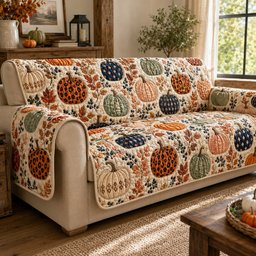 Spotted Pumpkins Quilted Sofa Cover Quilted Sofa Cover For Christmas Home Decor
