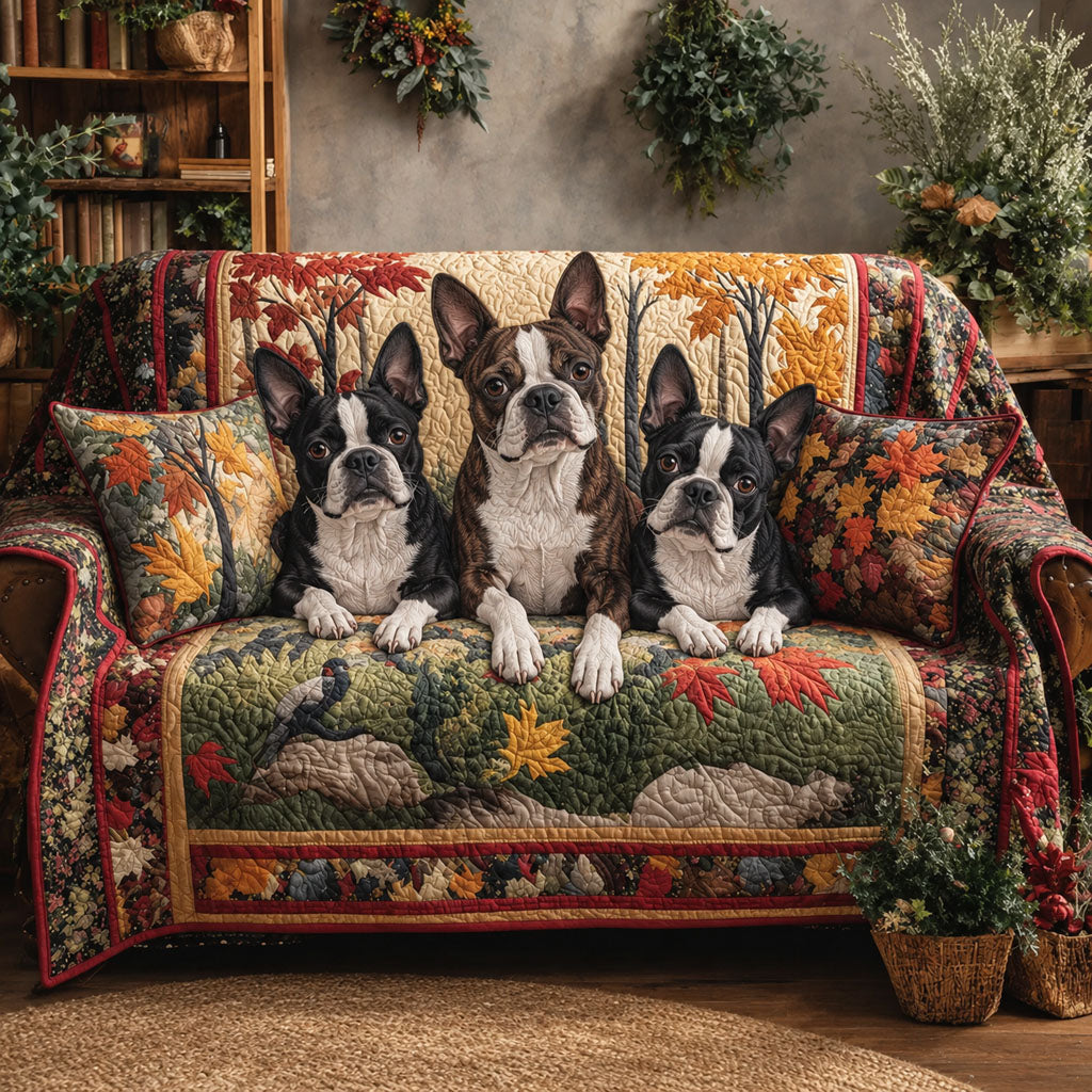 Forest Friends Quilted Sofa Cover Quilted Living Room Decor Xmas Gift For Dog Lovers