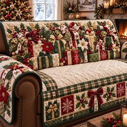 Holiday Gift Wonderland Quilted Sofa Cover Quilted Sofa Protector For Christmas Season