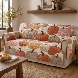 Muted Pumpkins Quilted Sofa Cover Xmas Couch Cover For Festive Home Decoration
