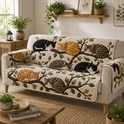 Slumbering Canopy Tails Quilted Sofa Cover Holiday Quilted Sofa Cover Xmas Gift_