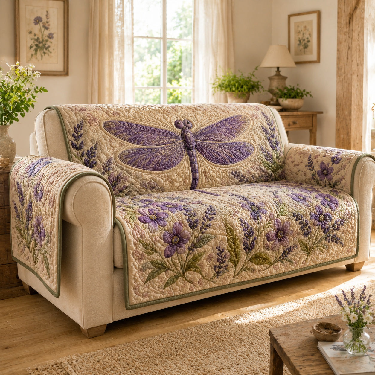 Lavender Meadow Nymph Quilted Sofa Cover Quilted Sofa Slipcover Gift For Xmas
