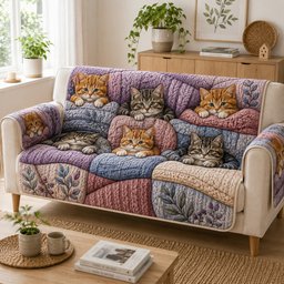 Pastel Purr Clouds Quilted Sofa Cover Christmas Quilted Sofa Cover Cat Lovers Gifts