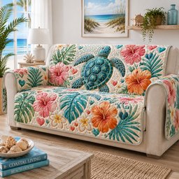 Lush Tropic Wanderers Quilted Sofa Cover Xmas Couch Cover Gift For Turtle Lovers