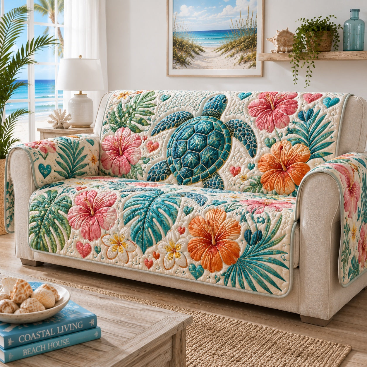 Lush Tropic Wanderers Quilted Sofa Cover Xmas Couch Cover Gift For Turtle Lovers