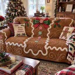 Old-Fashioned Christmas Quilted Sofa Cover Quilted Sofa Protector Xmas Gift For Grandpa