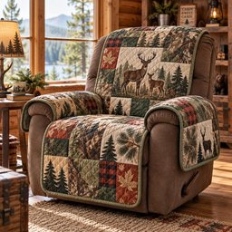 Mountain Deer Lodge Quilted Sofa Cover Christmas Quilted Couch Cover For Holiday Decor