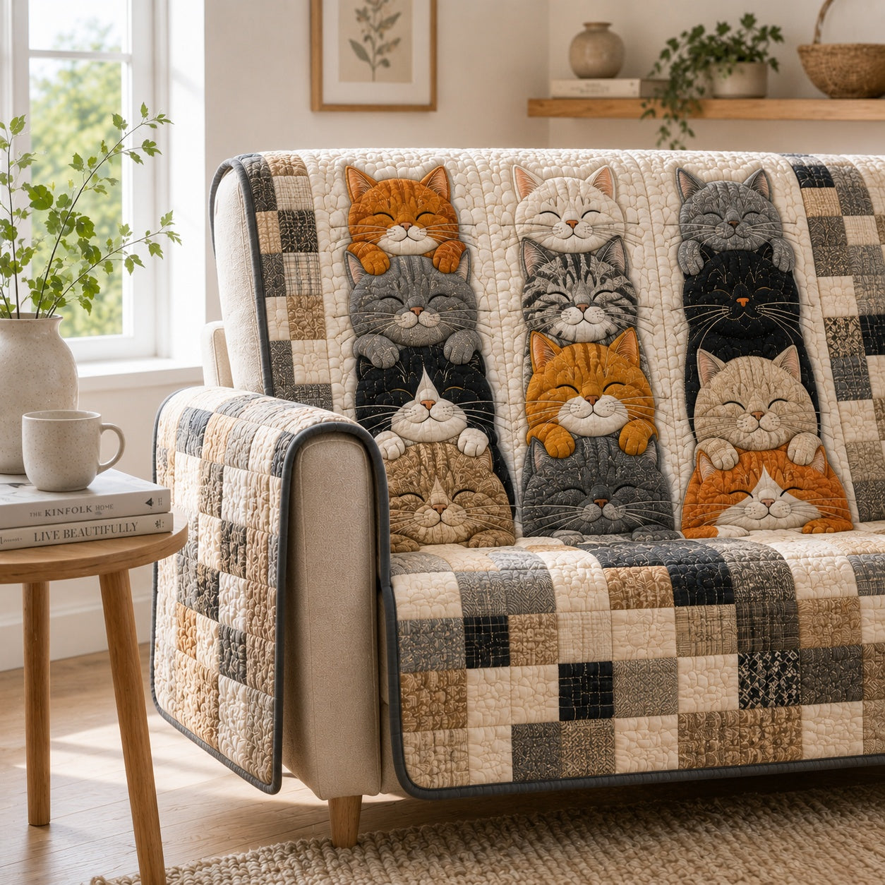 Stacked Purr Companions Quilted Sofa Cover Quilted Sofa Slipcover Holiday Gifts