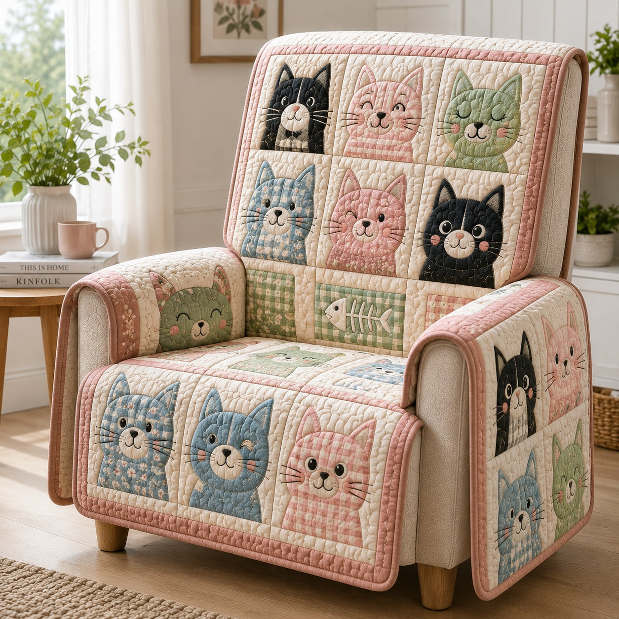 Pastel Purr Symphony Quilted Sofa Cover Christmas Quilted Couch Cover Grandma Gift