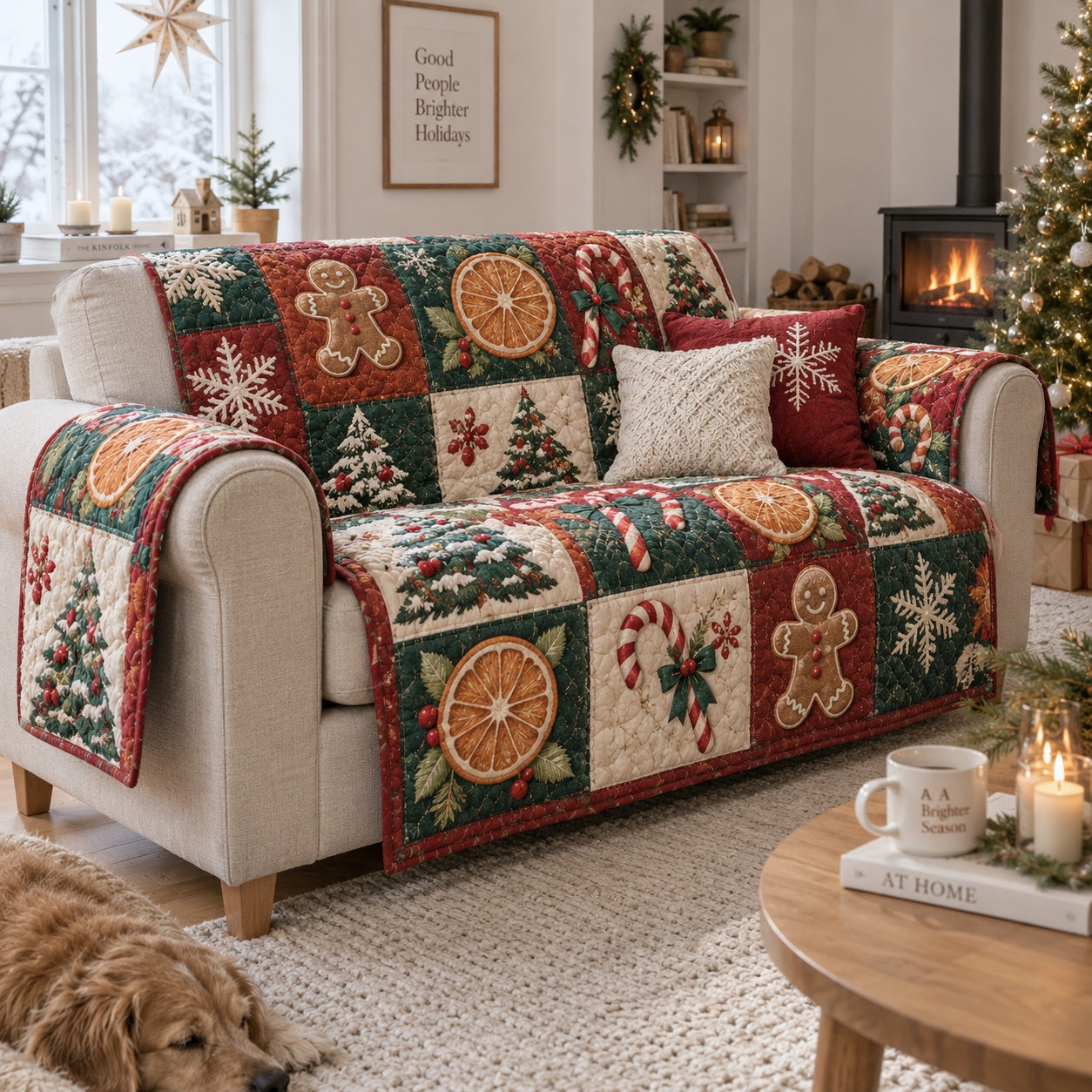 Winter Citrus Spice Quilted Sofa Cover Xmas Couch Cover Christmas Gifts For Men