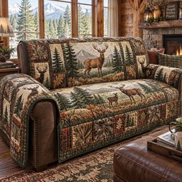 Wilderness Deer Retreat Quilted Sofa Cover Christmas Quilted Sofa Cover Husband Gift