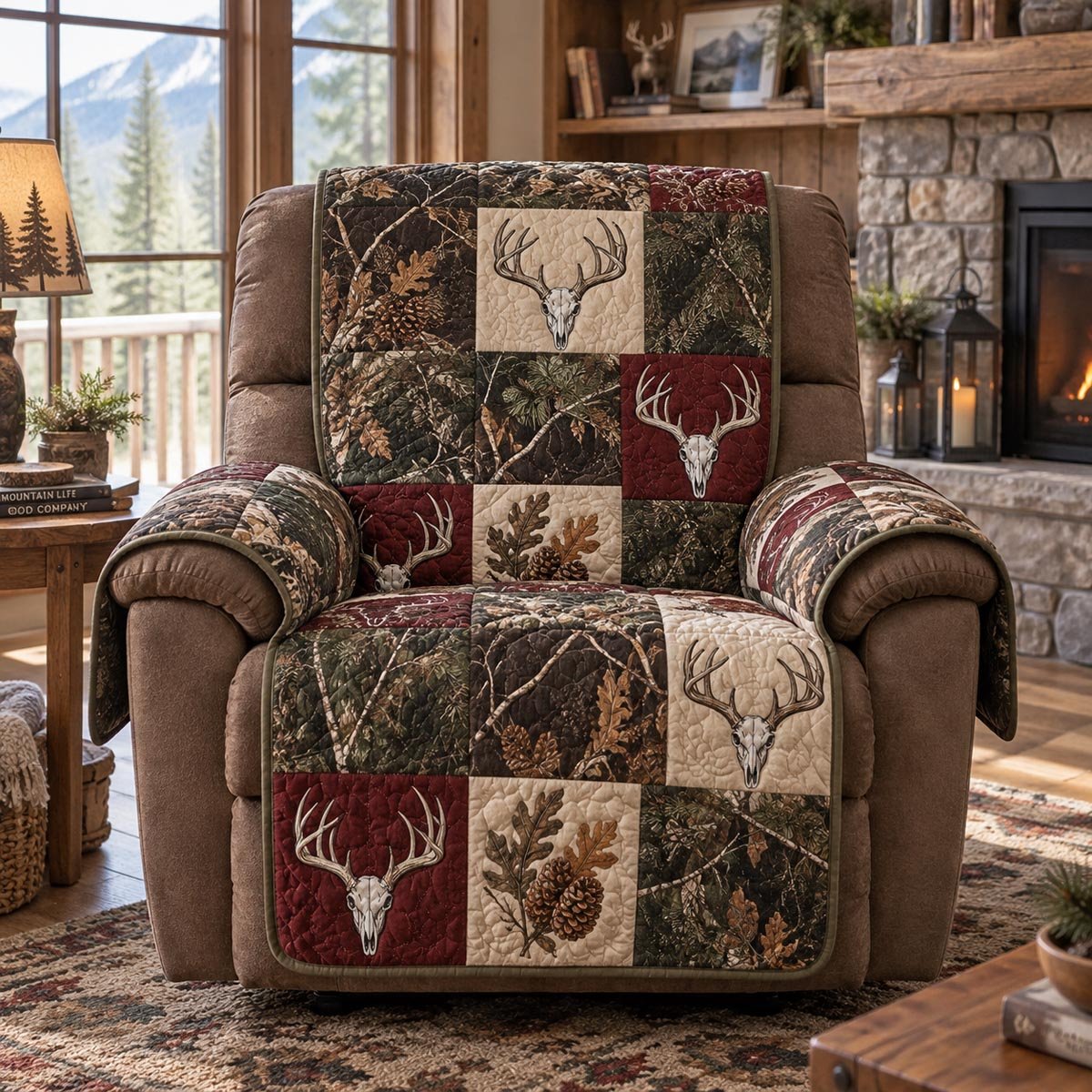 Woodland Moose Lodge Quilted Sofa Cover Xmas Sofa Protector Gift For Homeowners
