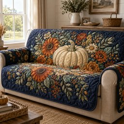 Sunflower Pumpkin Quilted Sofa Cover Xmas Couch Cover For Festive Home Decoration