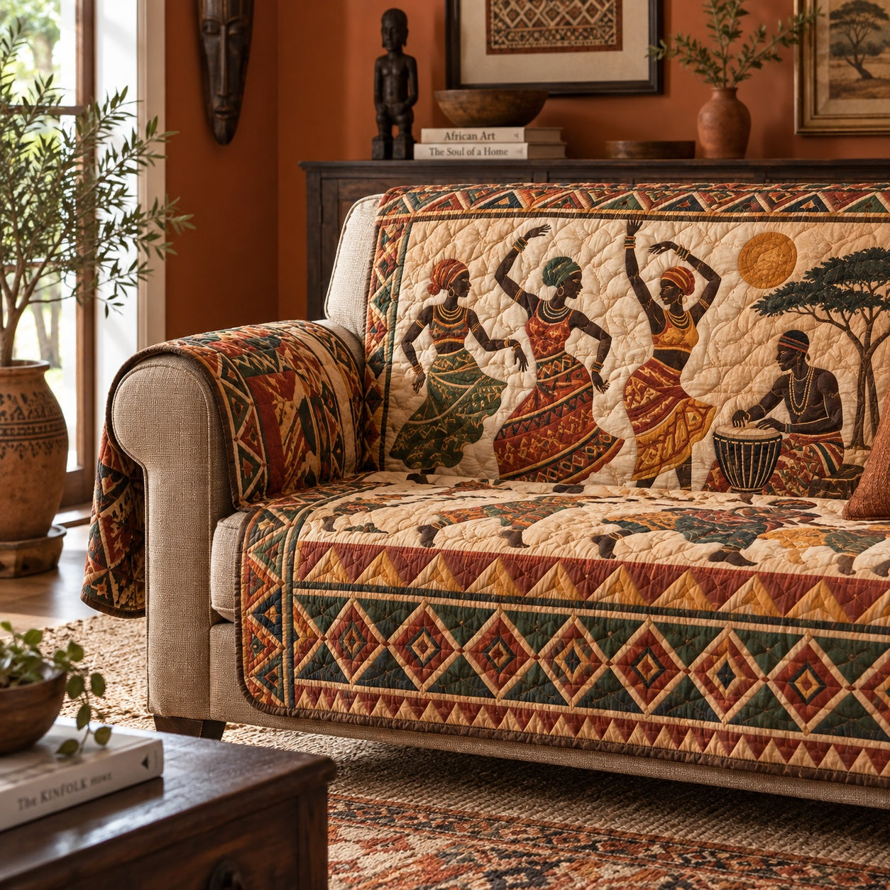 Sunset Village Rhythm Quilted Sofa Cover Christmas Couch Cover Best Christmas Gift