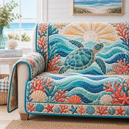 Sunrise Coral Reef Quilted Sofa Cover Xmas Quilted Sofa Cover Xmas Gift For Turtle Lover