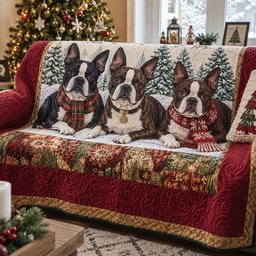 Winter Woodland Pals Quilted Sofa Cover Xmas Quilted Couch Cover Dog Lover Gifts