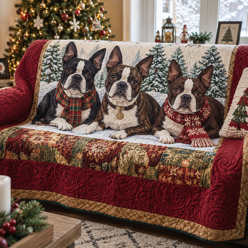 Winter Woodland Pals Quilted Sofa Cover Xmas Quilted Couch Cover Dog Lover Gifts
