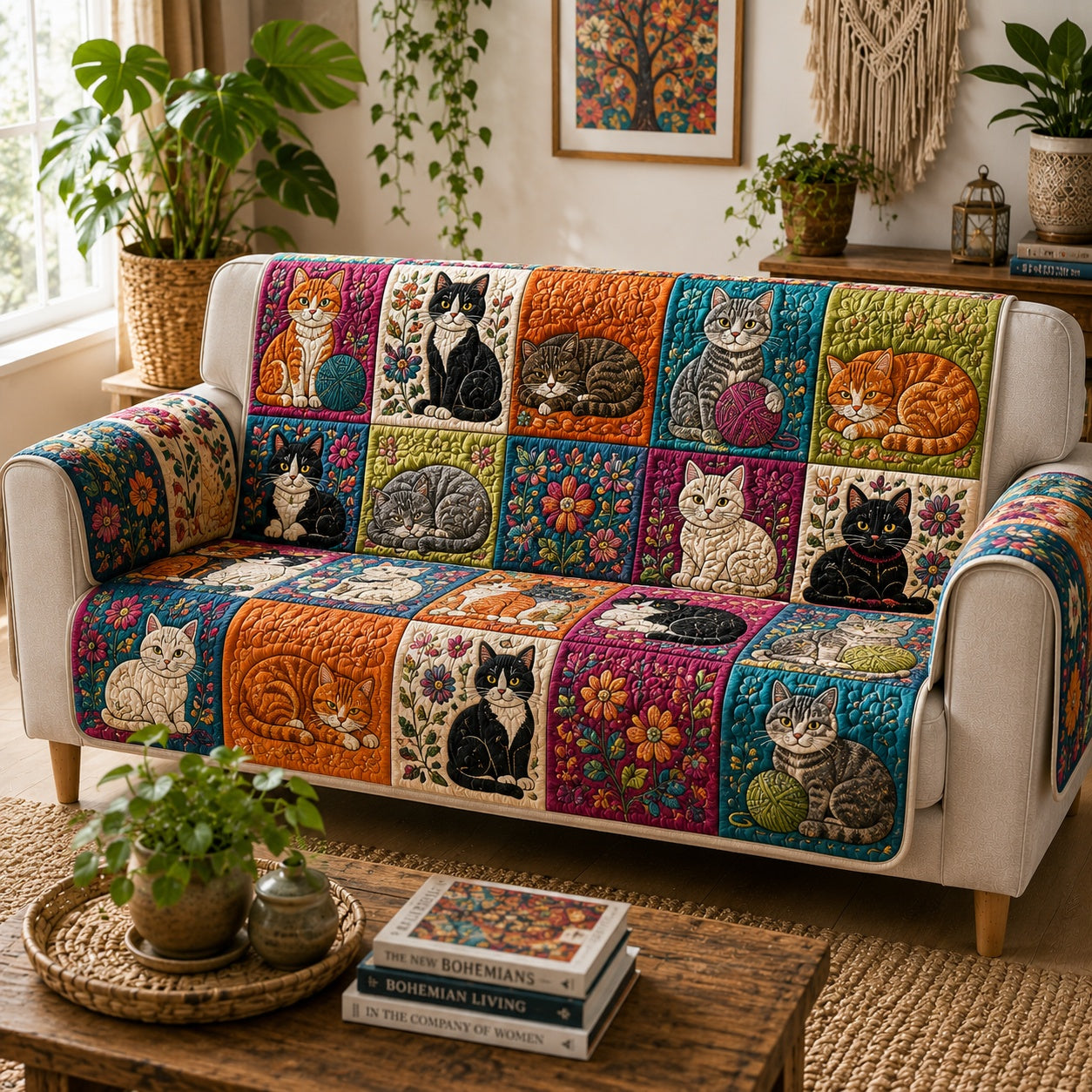 Tangled Yarn Whiskers Quilted Sofa Cover Xmas Quilted Sofa Cover Christmas Gifts