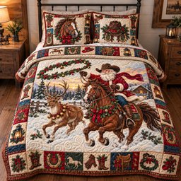 Santa Country Ride Quilted Bedding Set Xmas Santa Bedding Set Christmas Decor Gifts