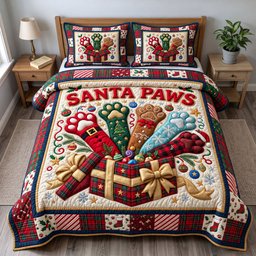 Santa Paws Quilted Bedding Set Xmas Puppy Bedding Set Christmas Farmhouse Decor Gifts