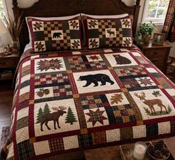 Rustic Bear Country Quilted Bedding Set Woodland Bear Bedding Set Xmas Decor Gifts