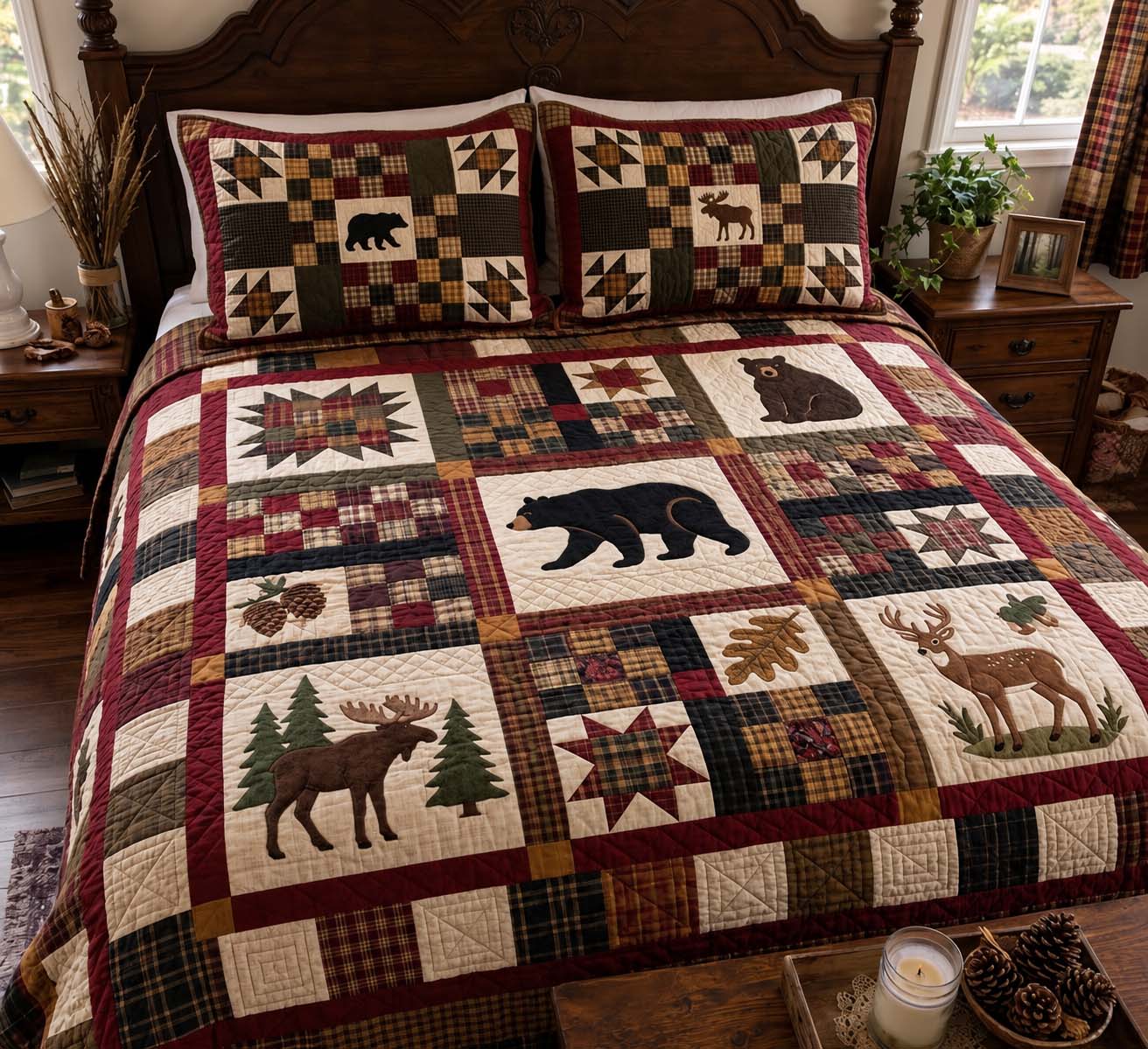 Rustic Bear Country Quilted Bedding Set Woodland Bear Bedding Set Xmas Decor Gifts
