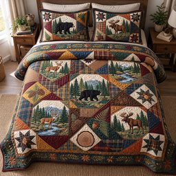 Rustic Forest Patchwork Quilted Bedding Set Woodland Forest Bedding Set Xmas Decor
