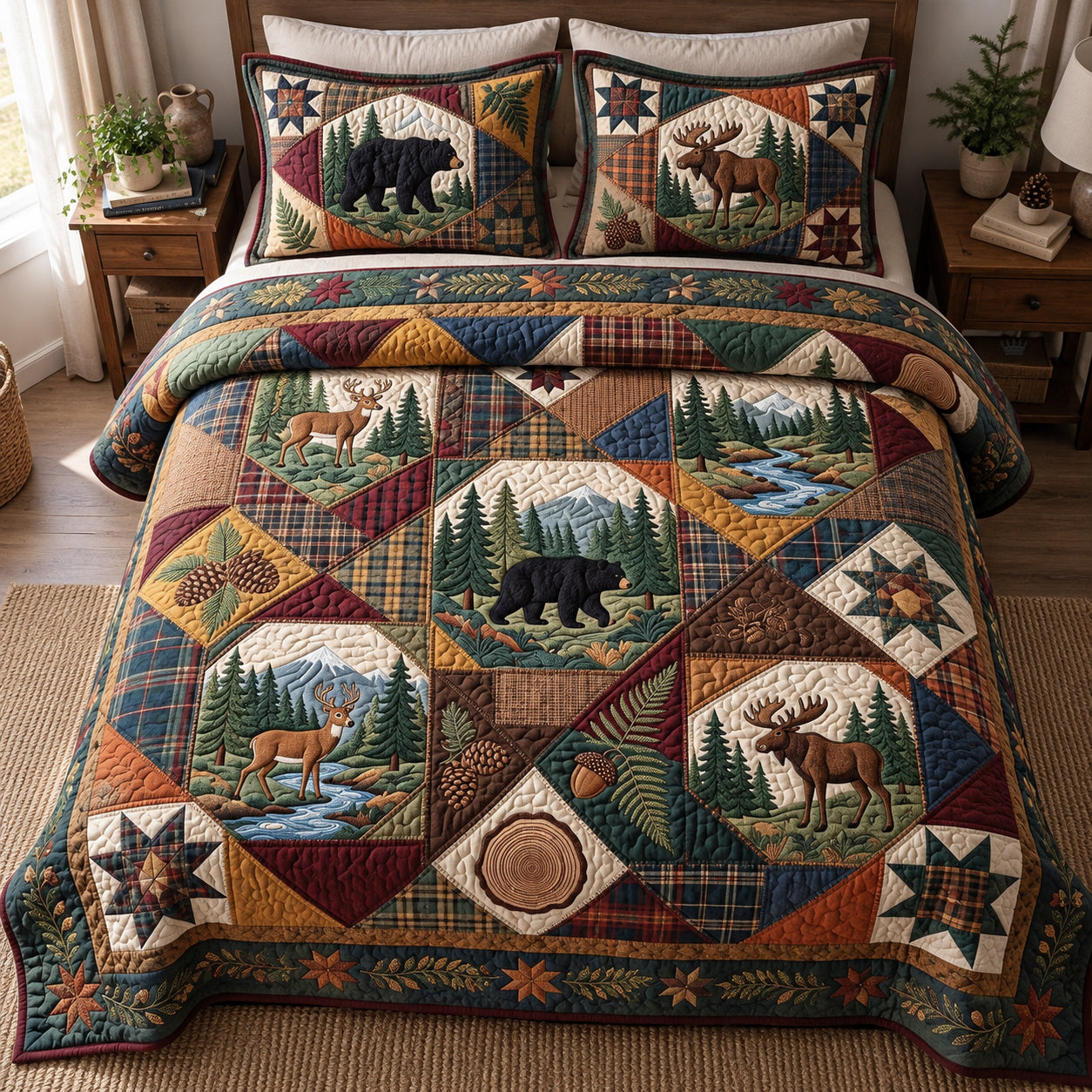 Rustic Forest Patchwork Quilted Bedding Set Woodland Forest Bedding Set Xmas Decor