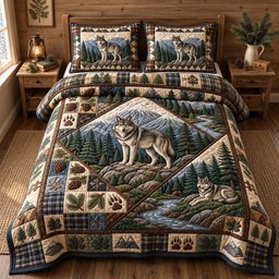 Rustic Wolf Quilted Bedding Set Woodland Wolf Bedding Set Forest Decor Gifts
