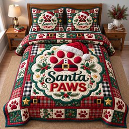 Santa Paws Quilted Bedding Set Xmas Puppy Bedding Set Christmas Room Decor Gifts