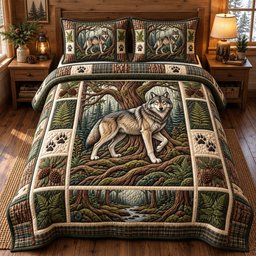 Rustic Wolf Quilted Bedding Set Woodland Wolf Cozy Mountain Xmas Decor Gifts