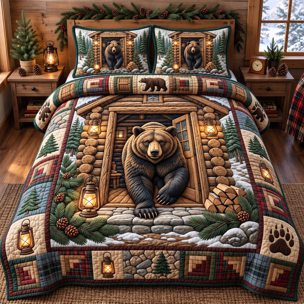 Rustic Bear Quilted Bedding Set Woodland Bear Bedding Set Holiday Gifts Ideas