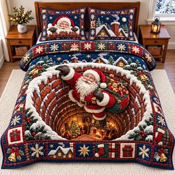 Santa Chimney Quilted Bedding Set Xmas Santa Bedding Set Gifts For Housewarming