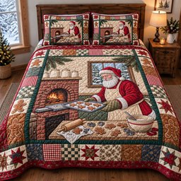 Santa Claus Quilted Bedding Set Xmas Santa Christmas Holiday Snowflake Decor Gifts