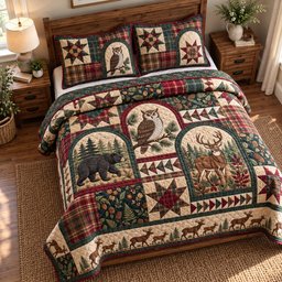 Rustic Woodland Wildflowers Quilted Bedding Set Xmas Floral Christmas Winter Decor