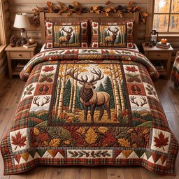 Rustic Deer Quilted Bedding Set Woodland Deer Bedding Set Holiday Gifts