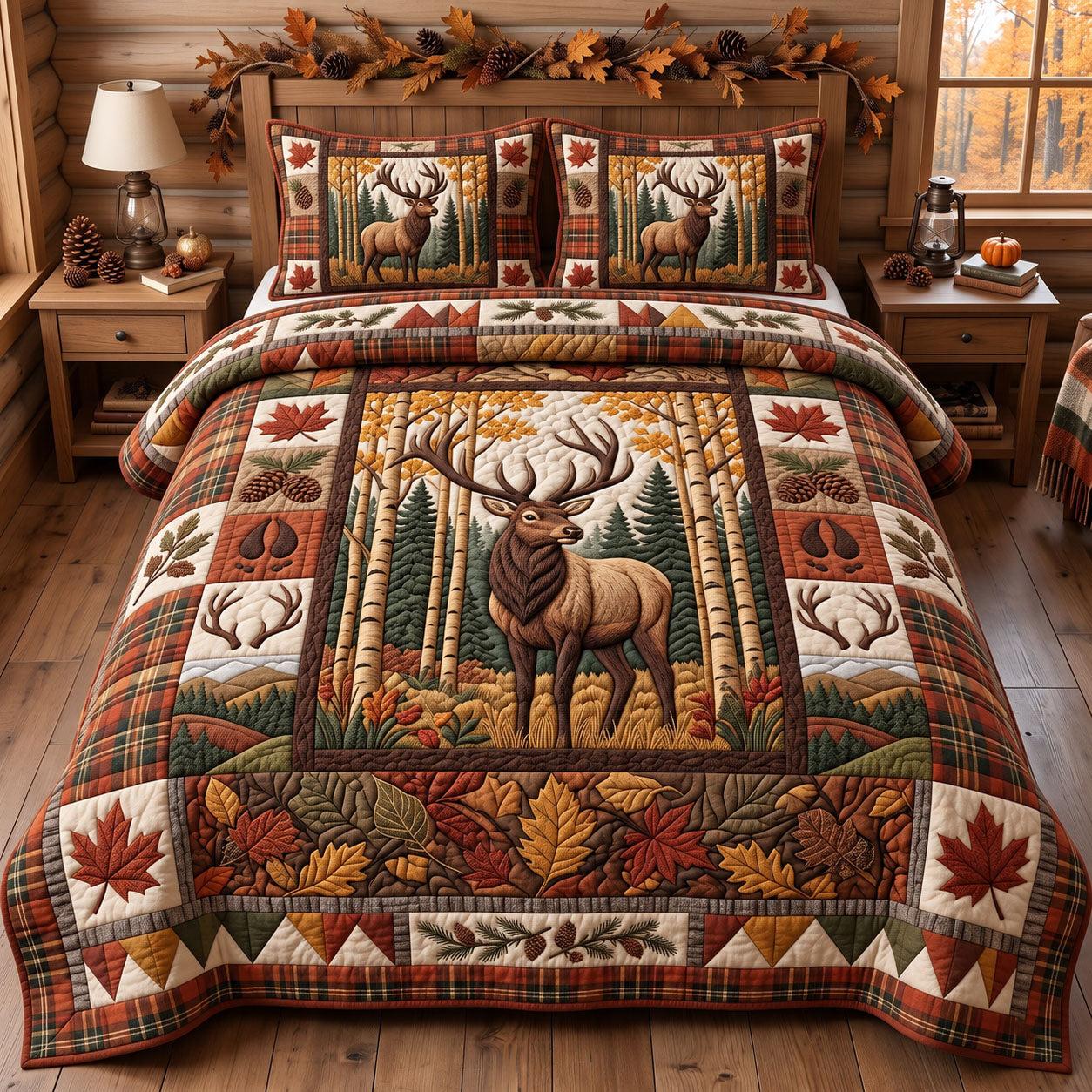 Rustic Deer Quilted Bedding Set Woodland Deer Bedding Set Holiday Gifts