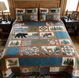 Riverwood Wildlife Quilted Bedding Set Rustic Woodland Wildlife Bedding Decor Gifts