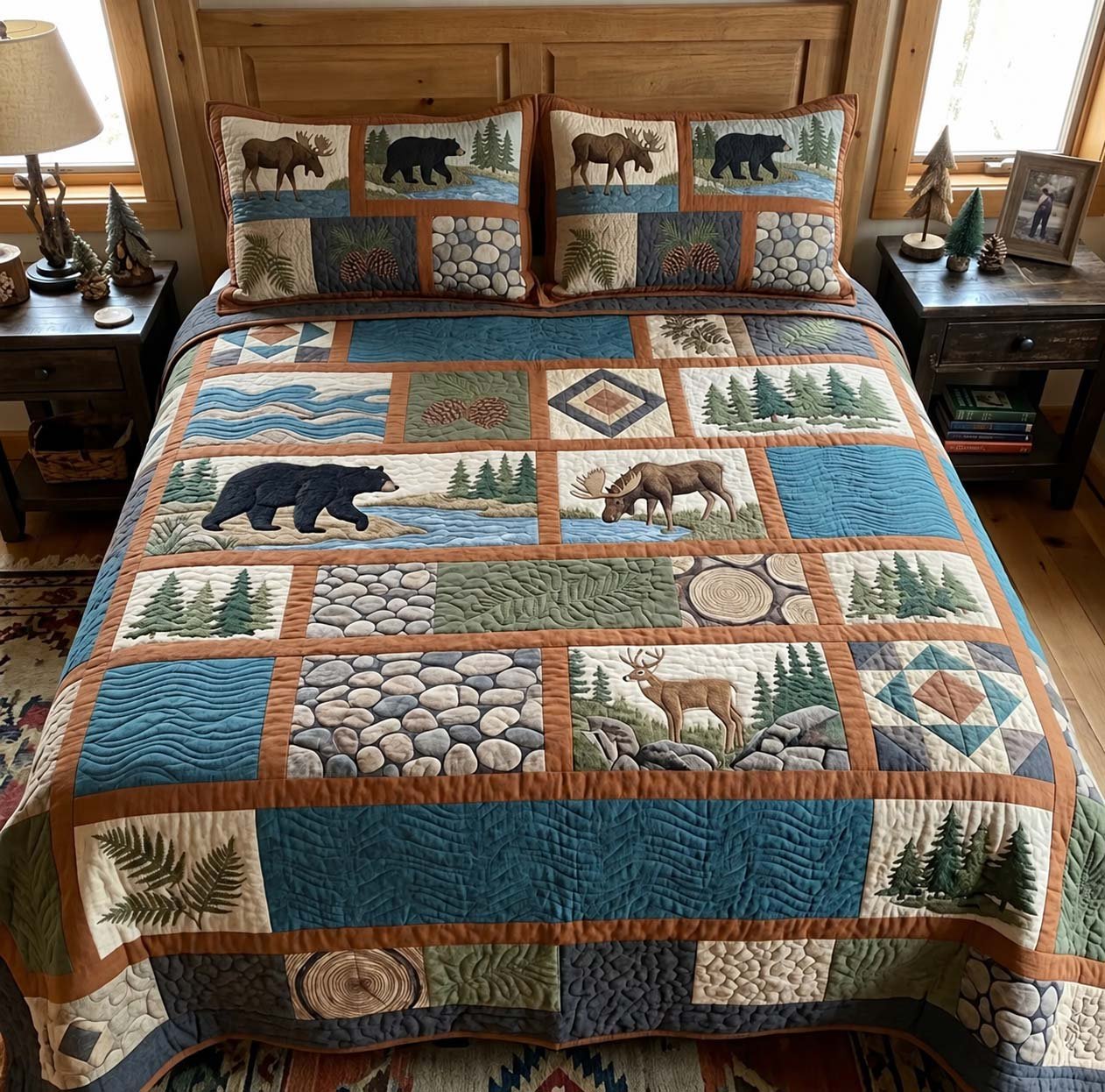 Riverwood Wildlife Quilted Bedding Set Rustic Woodland Wildlife Bedding Decor Gifts