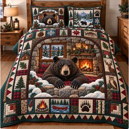 Winter Rustic Guardian Quilted Bedding Set Winter Wildlife Frosty Xmas Decor Gifts