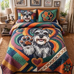 Schnauzer Paw High Five Quilted Bedding Set Xmas Christmas Decor Holiday Gifts