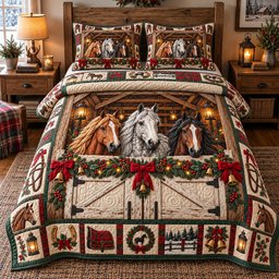Winter Barn Warmth Quilted Bedding Set Winter Rustic Christmas Cabin Comforter Set