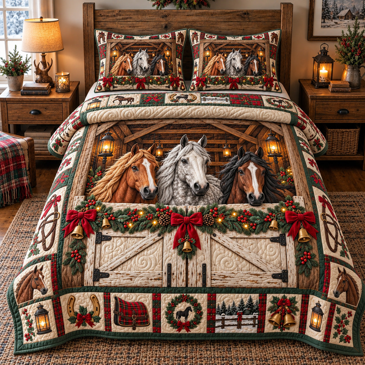 Winter Barn Warmth Quilted Bedding Set Winter Rustic Christmas Cabin Comforter Set