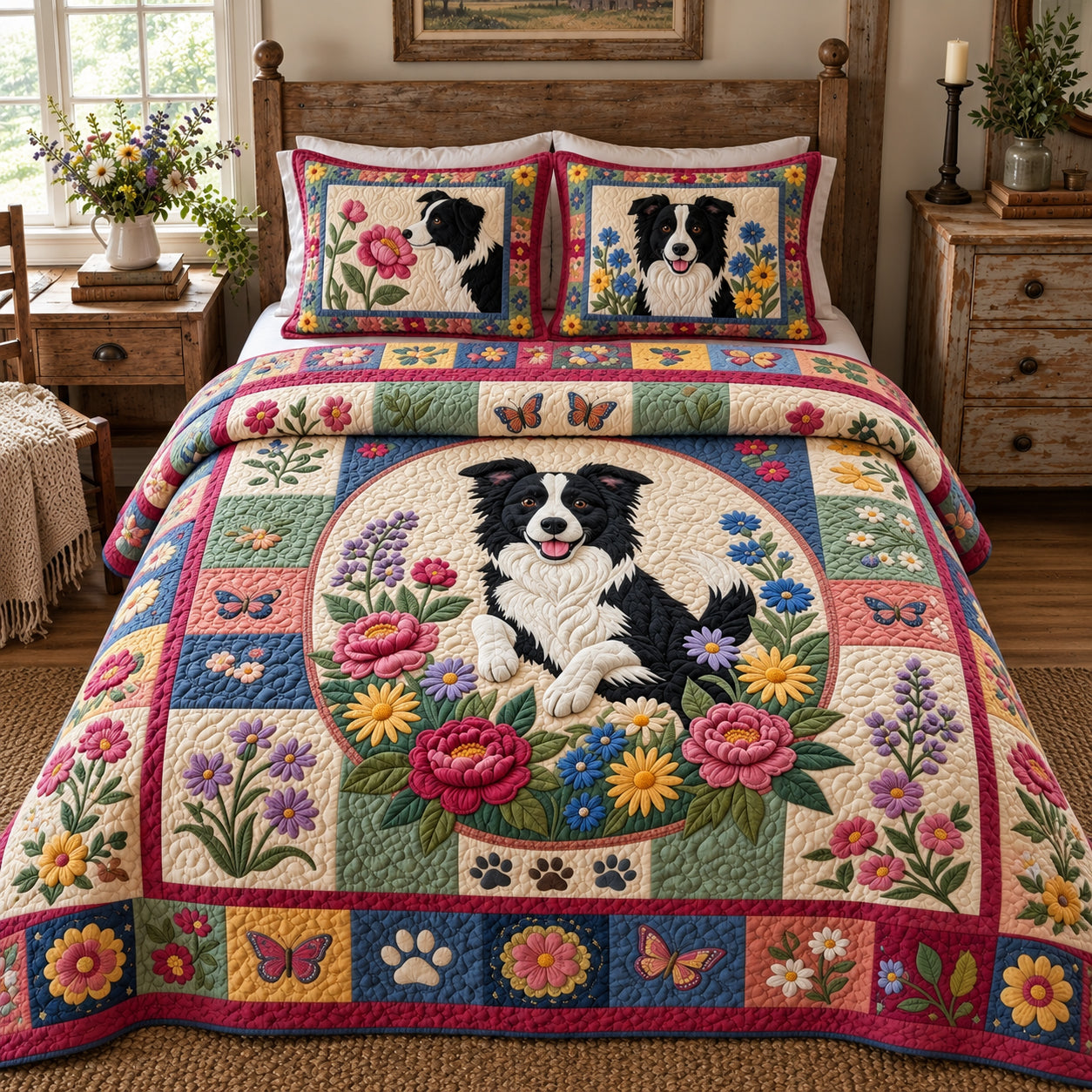Wildflower Joy Quilted Bedding Set Floral Spring Meadow Blossoms Comforter Set Gifts