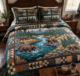 Wild River Bears Quilted Bedding Set Bear Bedding Set Rustic River Retreat Decor Gifts