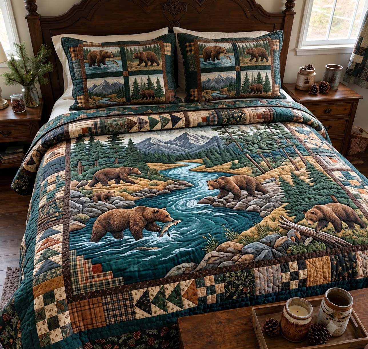 Wild River Bears Quilted Bedding Set Bear Bedding Set Rustic River Retreat Decor Gifts